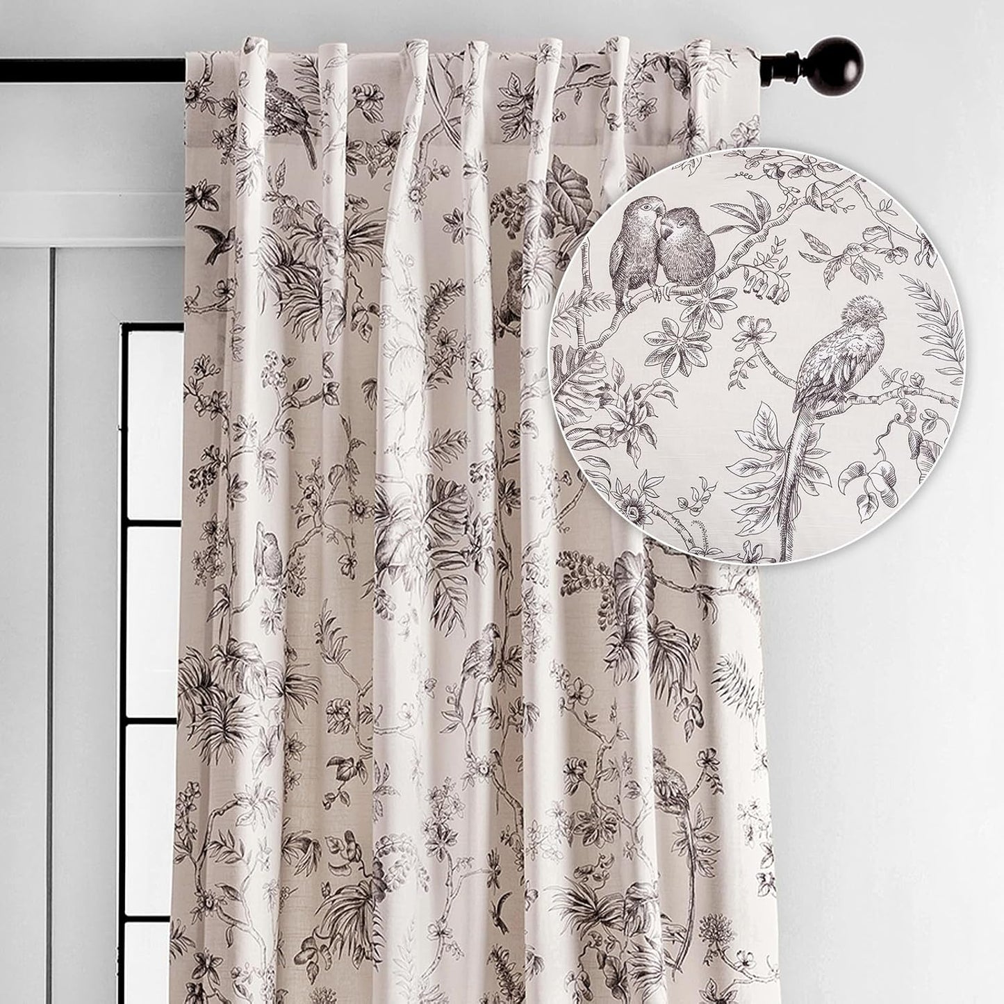 Elegant 100% Cotton Light Filtering Toile Curtains for Home