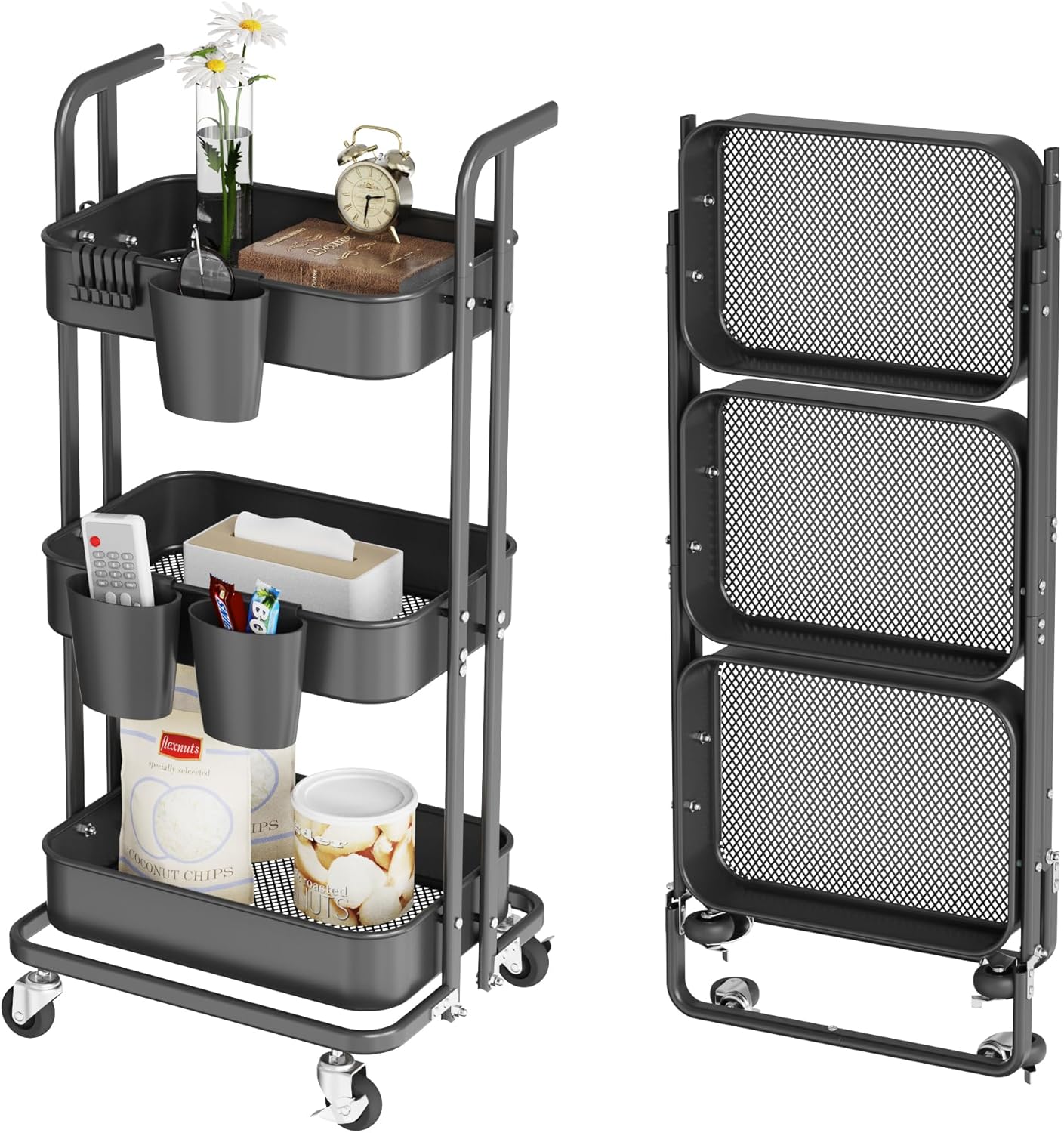 DTK 3 Tier Foldable Rolling Cart for Versatile Storage Needs