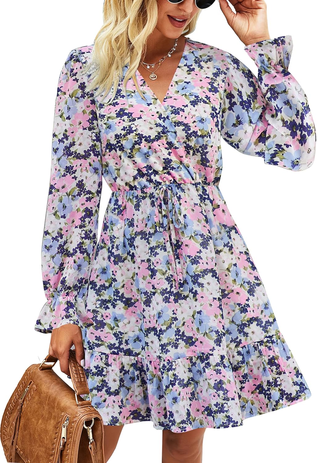 KIRUNDO Women Casual Summer Fall Dresses Long Sleeve Floral