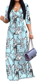 Trendy Women's 3/4 Sleeve Maxi Dress with V Neck Design