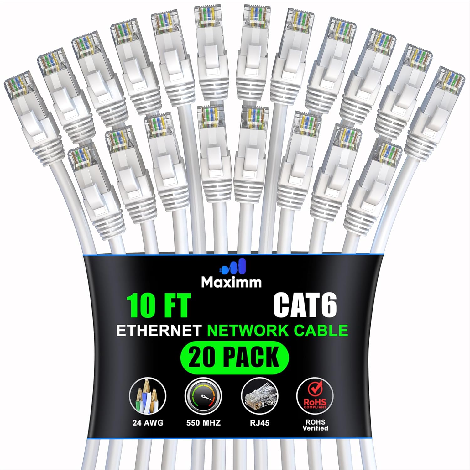 Maximm Cat 6 Ethernet Cable 10 ft - High-Speed Network Cable