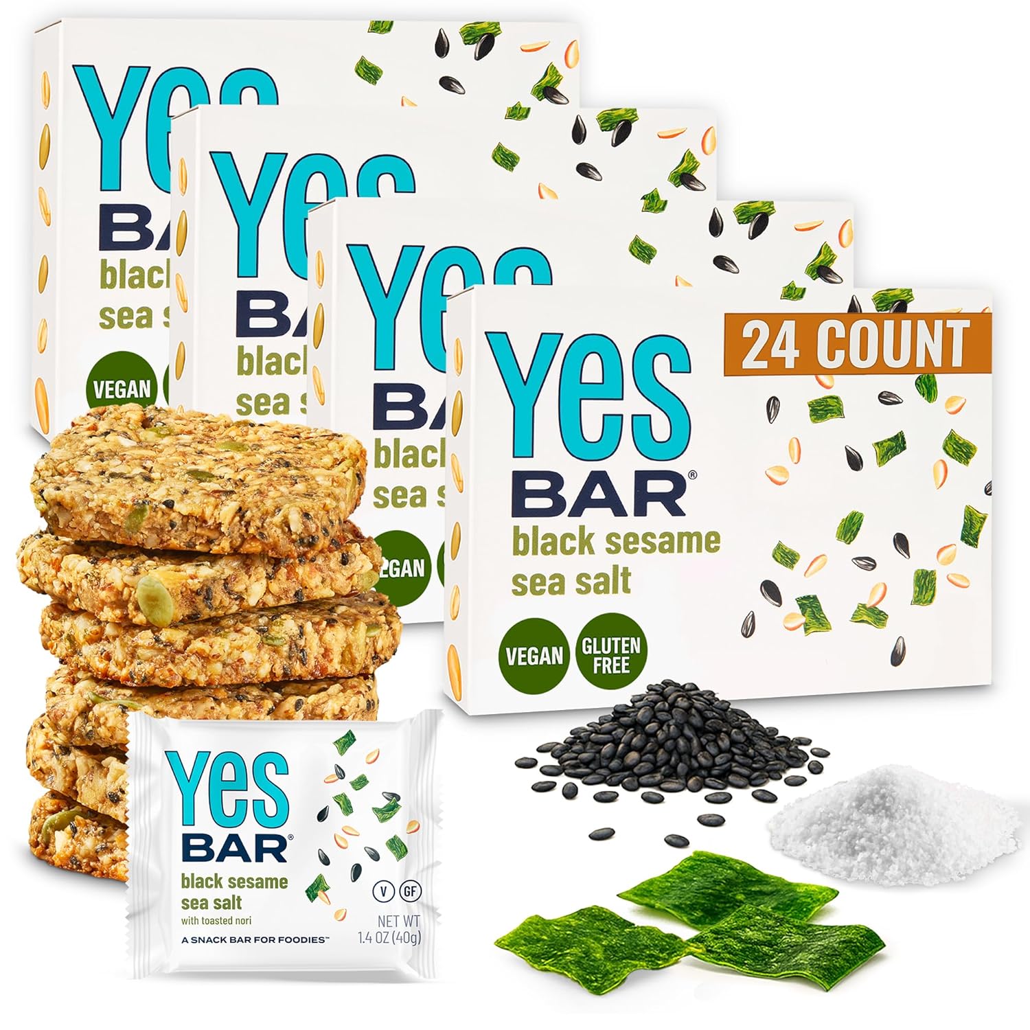 The YES Bar Black Sesame Sea Salt Vegan Protein Snack Bars