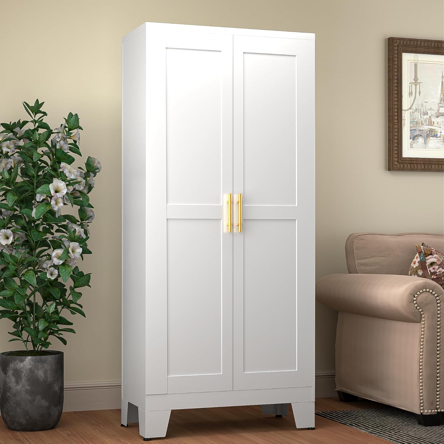 61.02in Pantry Cabinet with Adjustable Shelves for Storage