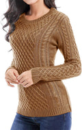 Women Crew Neck Knit Stretchable Sweater Jumper - Honeycomb Cable
