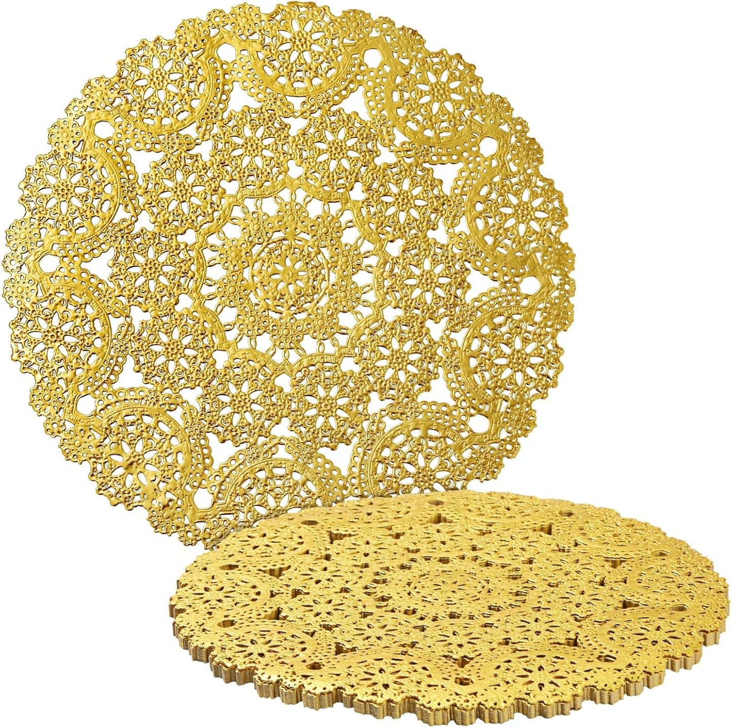 Decorate with Elegance: 10 Gold Paper Doilies 60-Pack