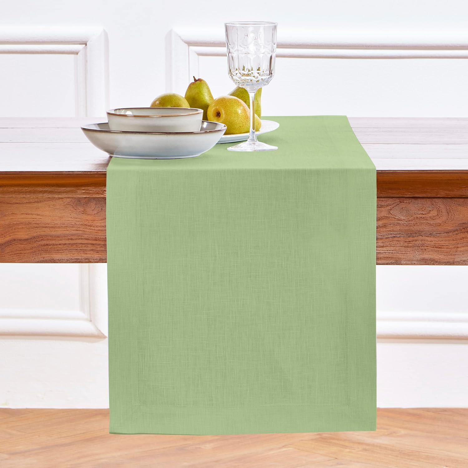 Elegant 100% Pure Linen Laurel Green Table Runner for Dining