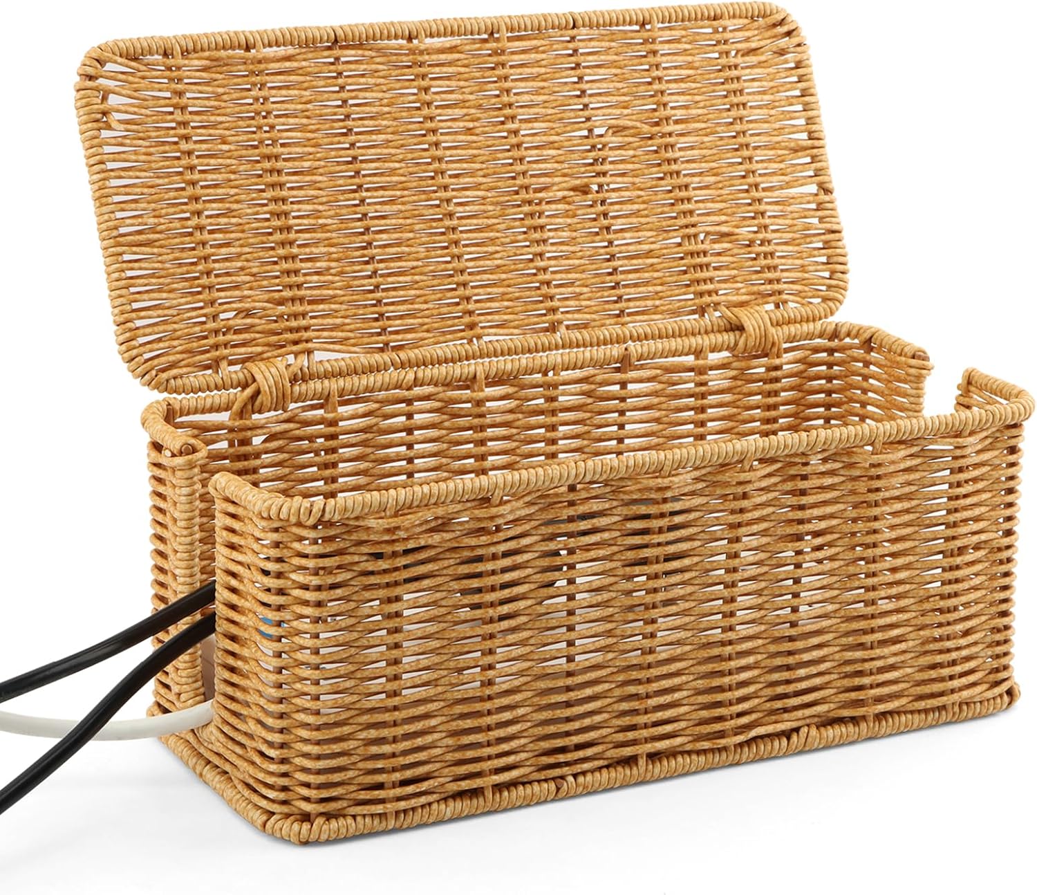 Handwoven Rattan Cable Box - Organize & Conceal Cords