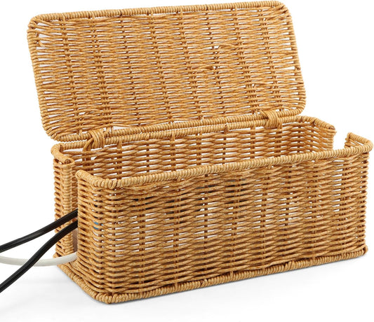 Handwoven Rattan Cable Box - Organize & Conceal Cords