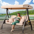 3 Seat Outdoor Porch Swing with Khaki Canopy - Convertible 3 in 1