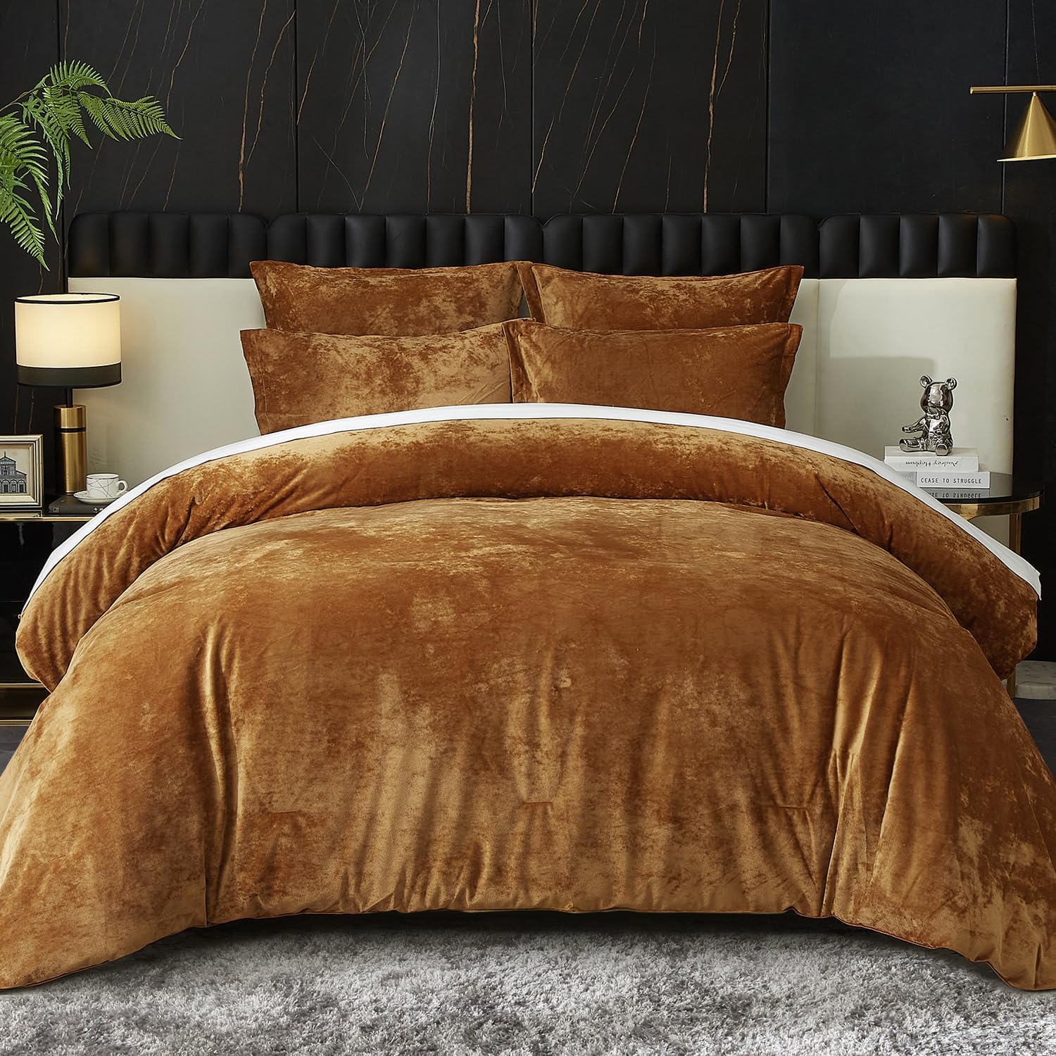 Ivellow Crushed Velvet Comforter Set Queen Size - Luxurious Bedding
