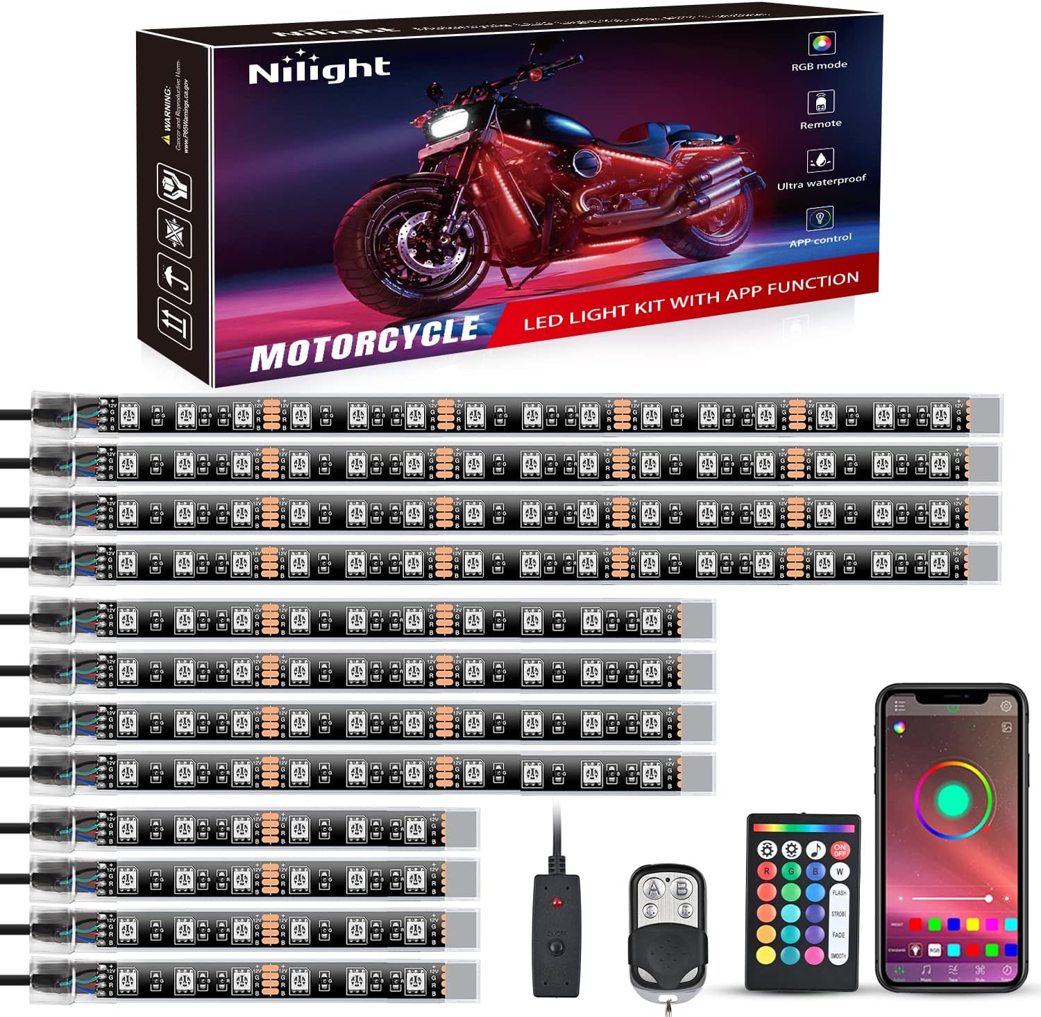 Nilight 12PCS Motorcycle RGB LED Light Kit for Ultimate Customization
