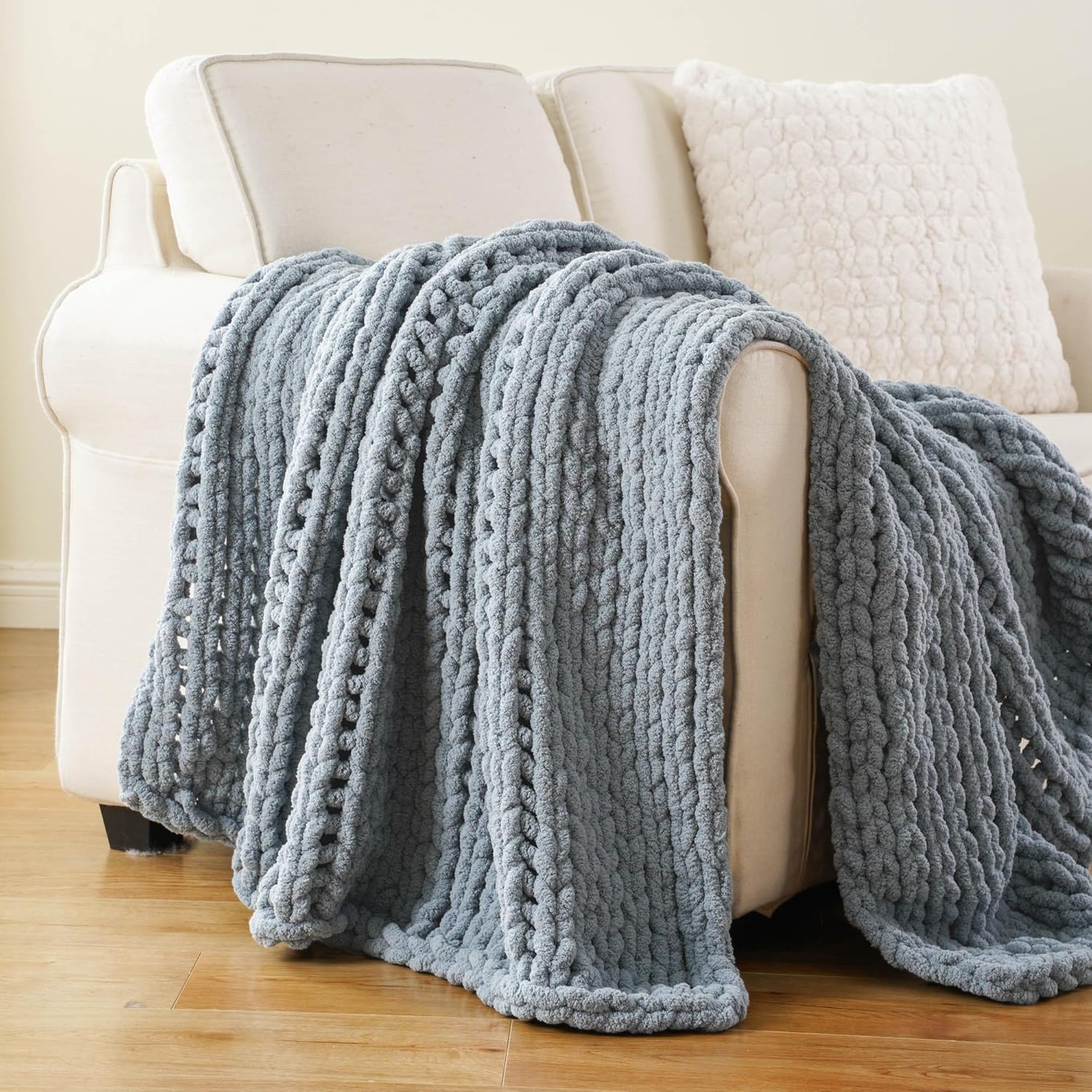 Battilo Chunky Knit Throw Blanket for Cozy Home Decor