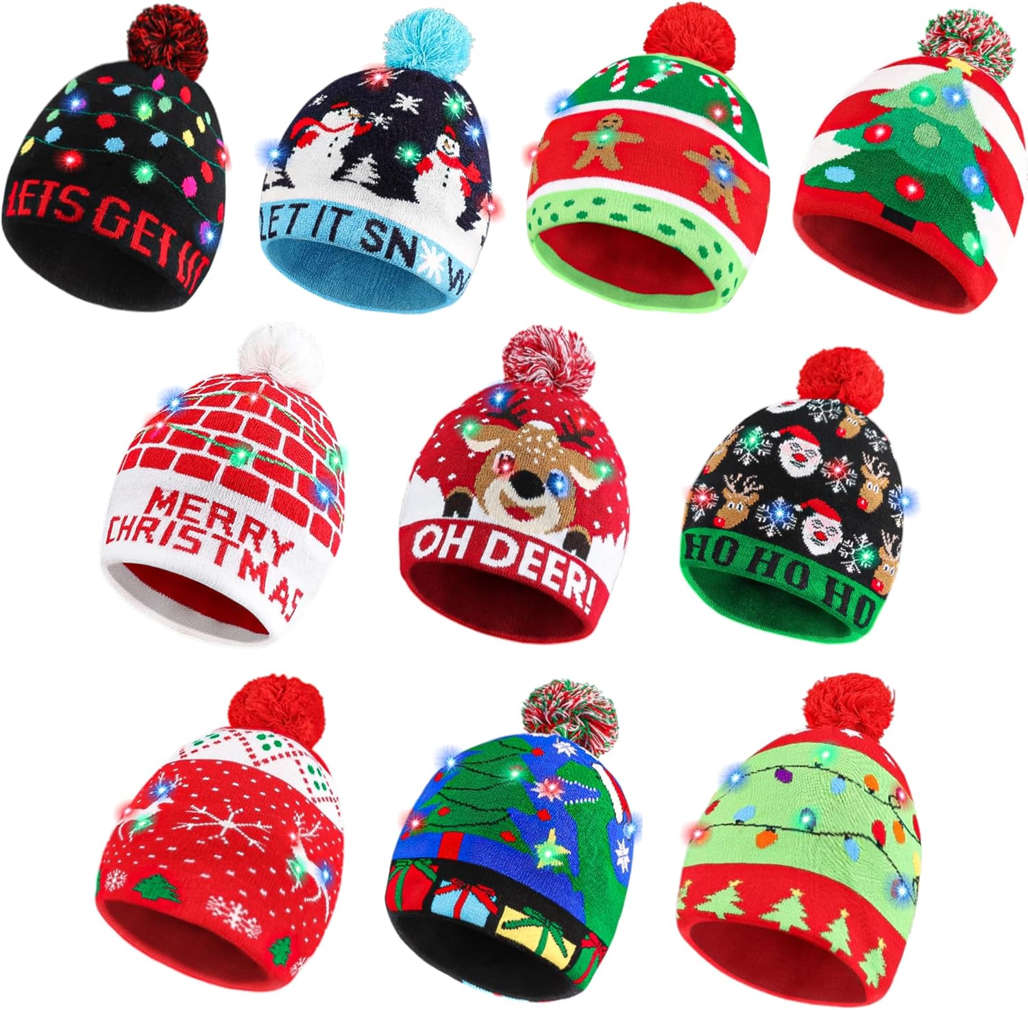 Light Up Christmas Knitted Beanie Hat with Colorful LED Lights