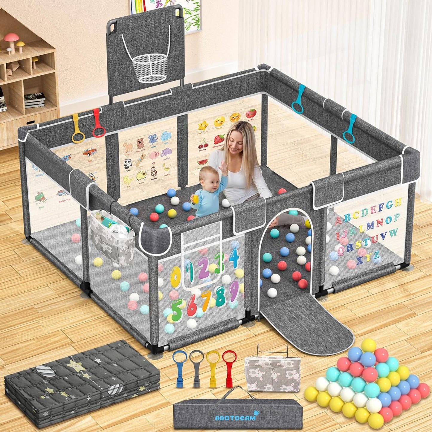 ADOTOCAM Extra Large Baby Playpen with Gate
