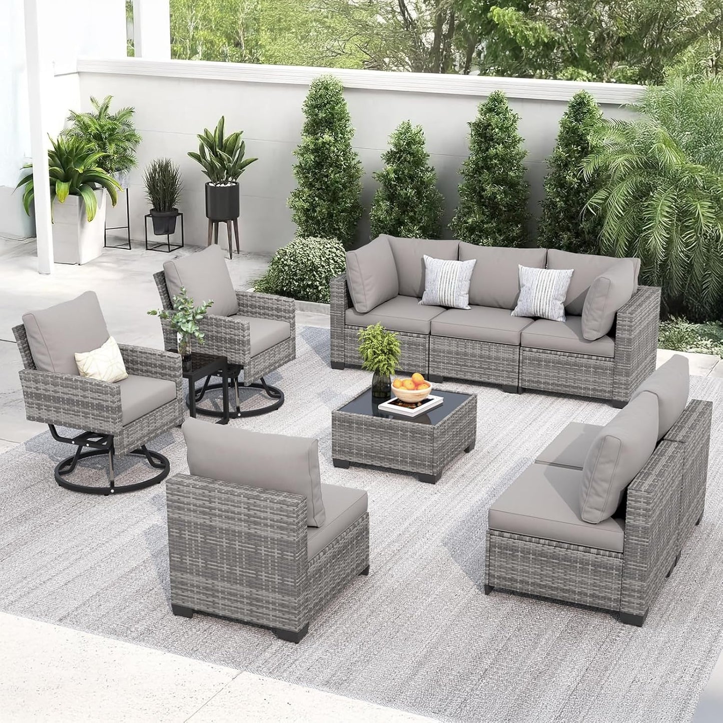 10 Pieces Patio Furniture Set with Swivel Chairs for Outdoor Use