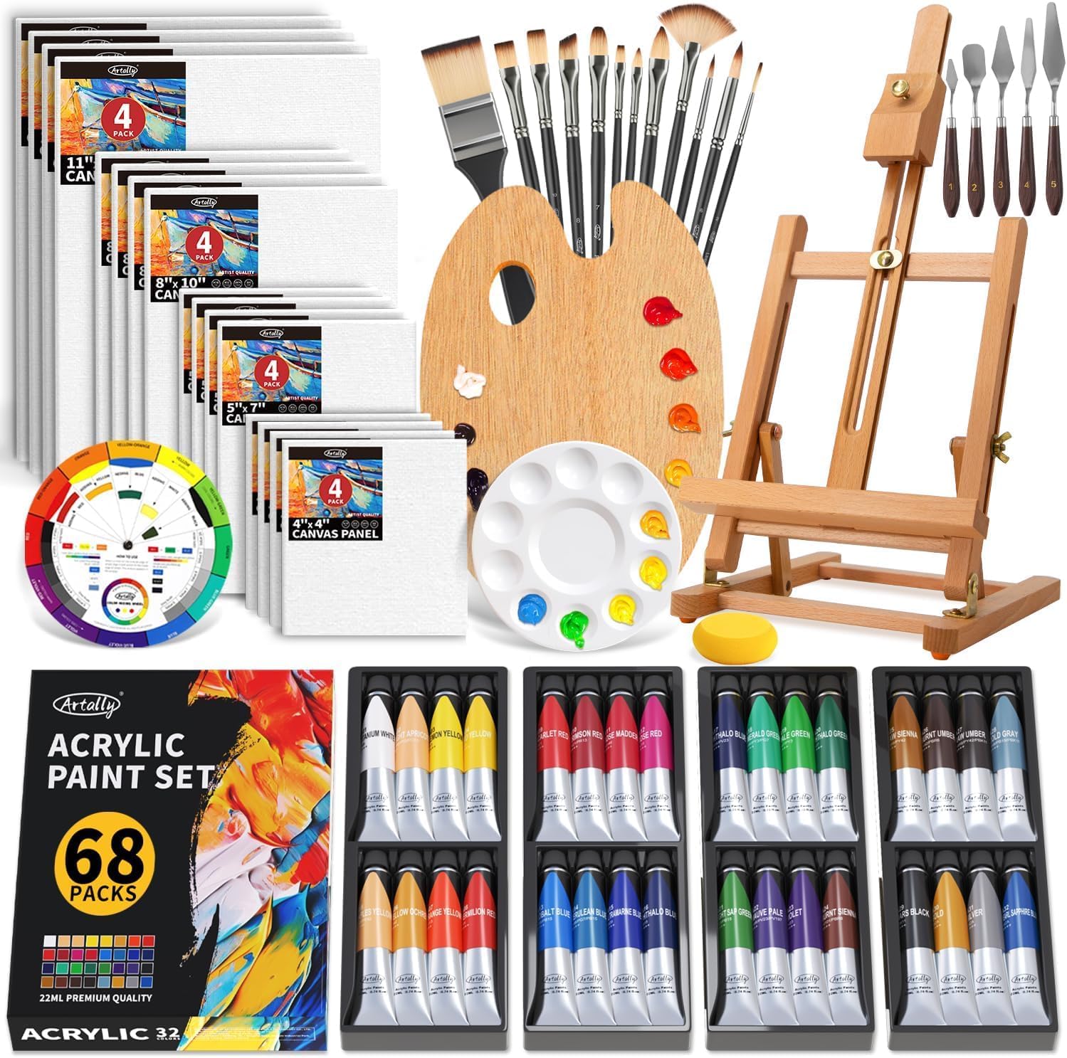 Acrylic Paint Set for Adults & Kids - 69 Pcs Complete Kit