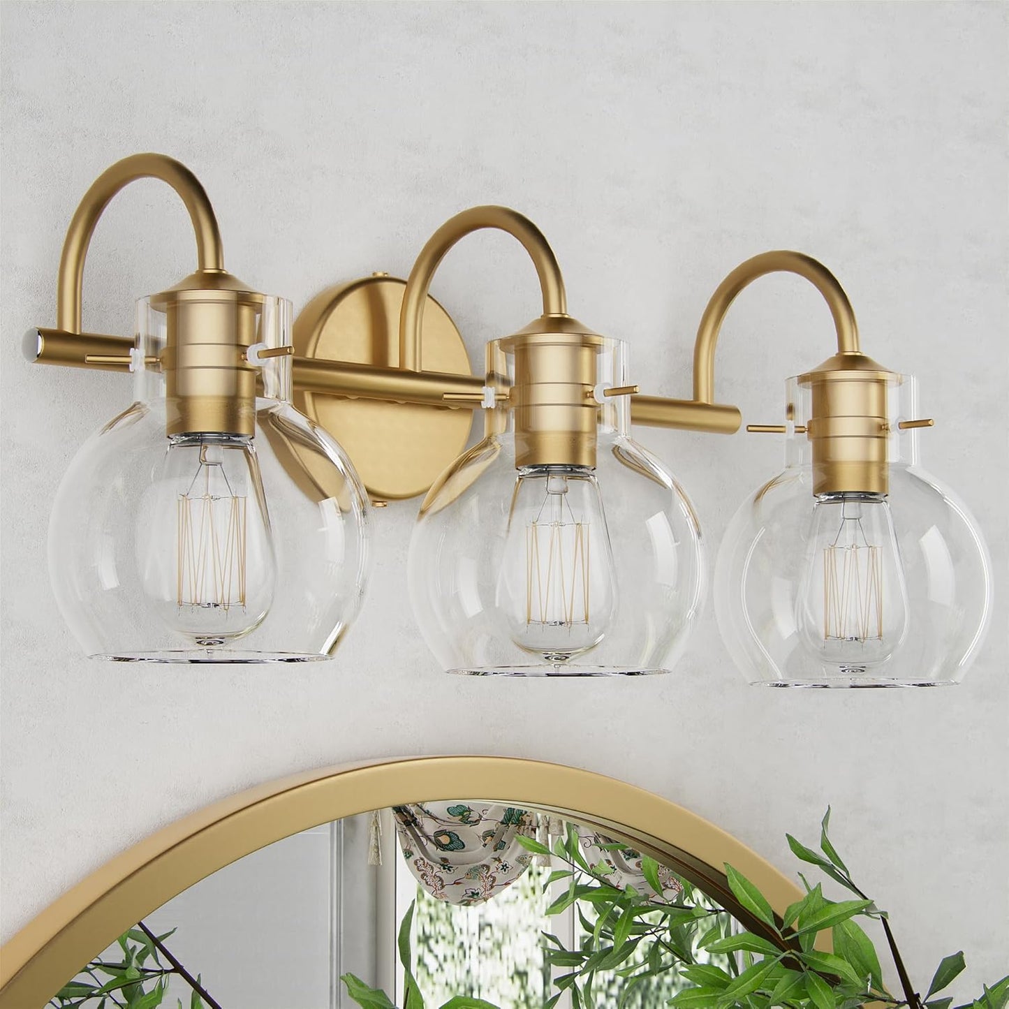 Gold Vanity Light Fixtures for Modern Bathroom with Globe Shades
