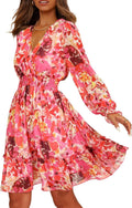 Prettywear Women's Floral Chiffon Long Sleeve Mini Dress - Flowy