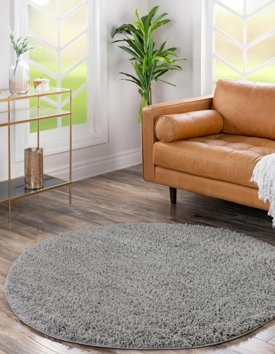Uber Cozy Solid Shag Collection Rug 3 Ft Round Cloud Gray