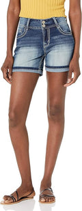 WallFlower Women's Luscious Curvy Denim Shorts with Bling and Belt
