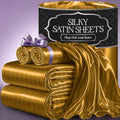 Satin Bed Sheets King Size - 4 Piece Luxury Silky Striped Gold