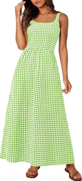 PRETTYGARDEN Plaid Spaghetti Strap Maxi Dress - Comfortable Summer