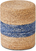 Round Natural Seagrass Footstool Pouf - HandWoven Boho Ottoman