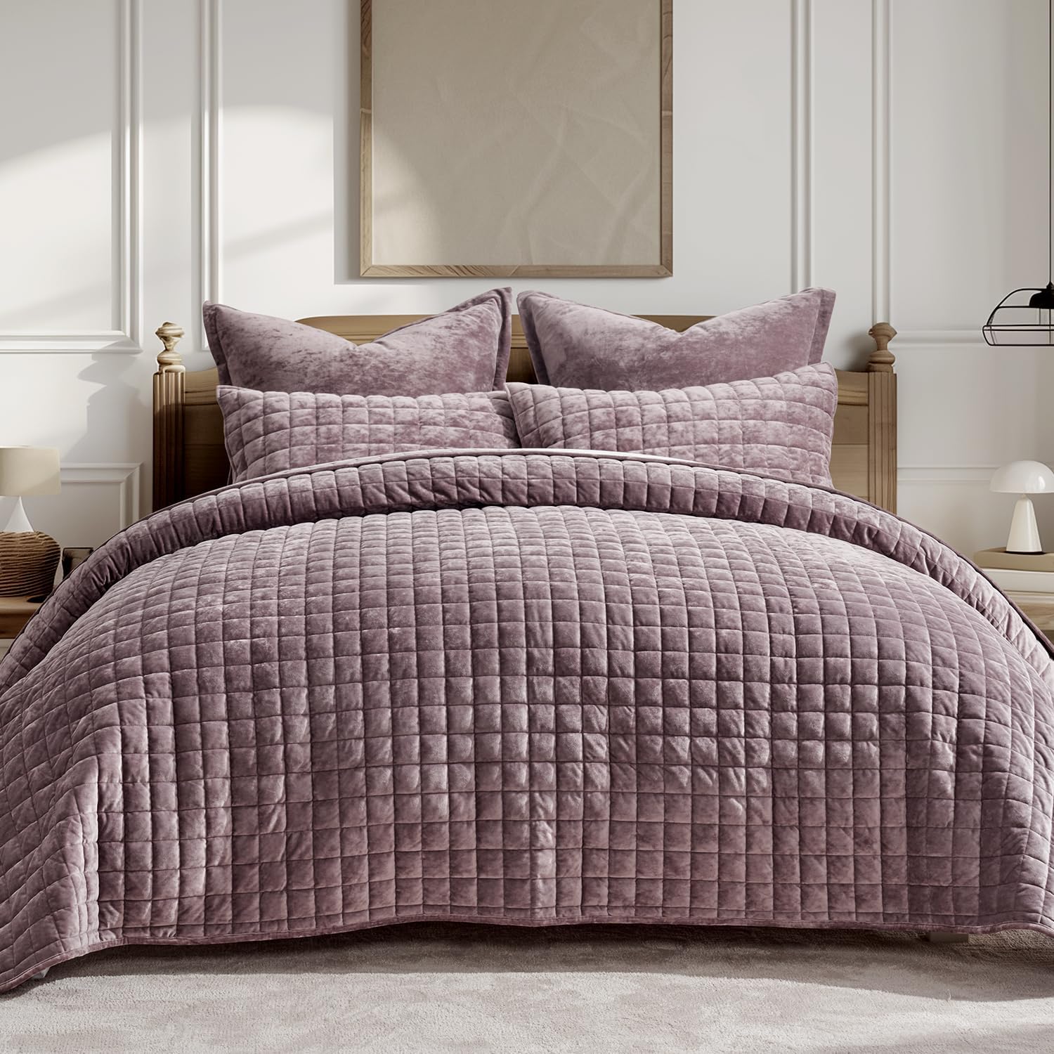 RECYCO Luxury Velvet Quilt Set for Full Queen Size Bedding