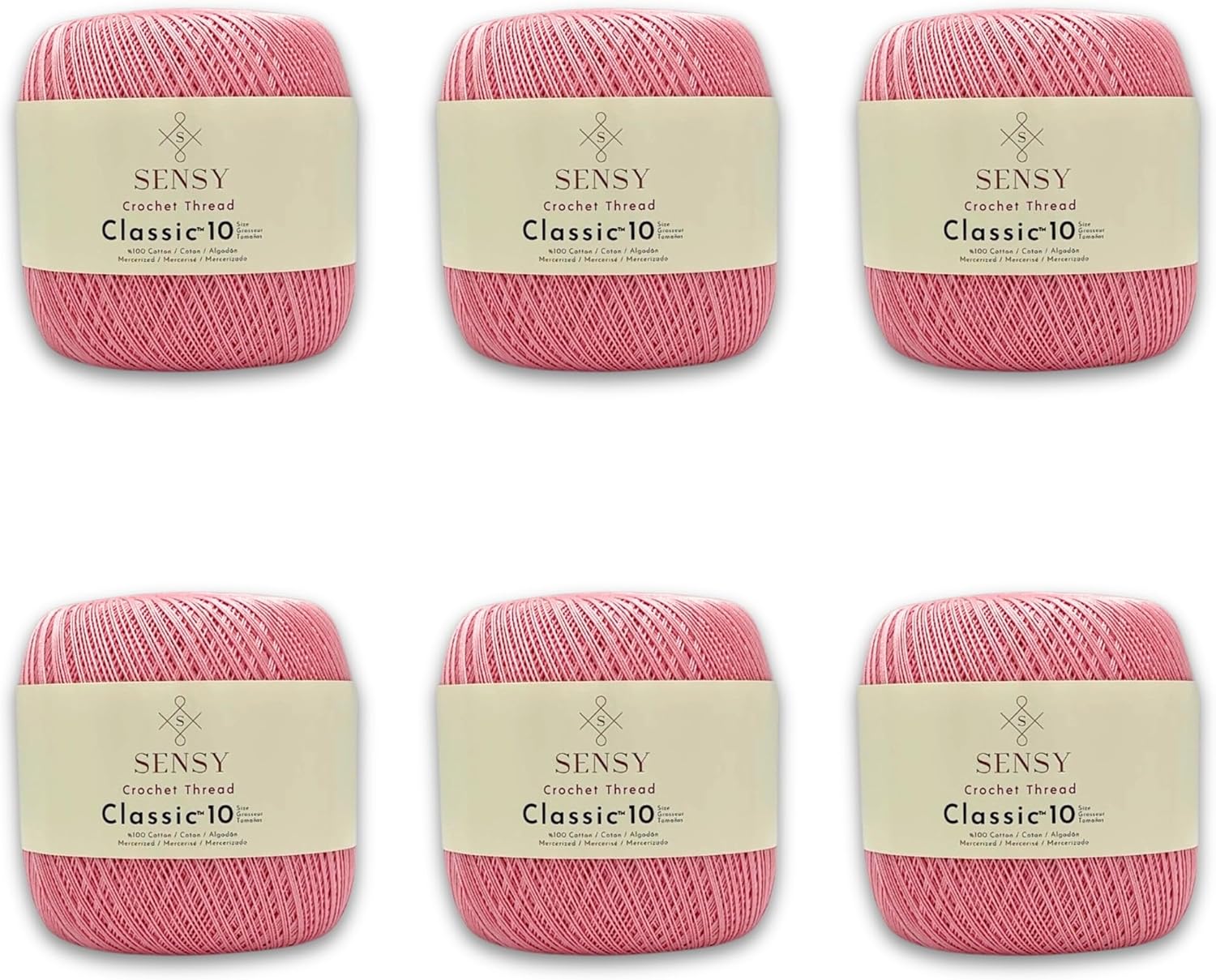 6 Skeins of Sensy Crochet Thread Classic Size 10 in Baby Pink
