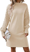 Women's Mock Neck Ribbed Knit Mini Sweater Dress - Cozy Above Knee Fit