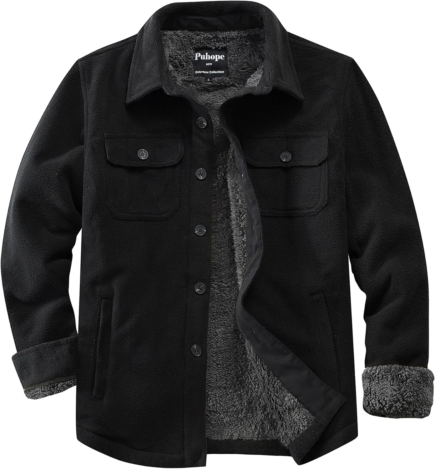 Men's Polar Fleece Warm Sherpa Lined Jacket with Multi Pockets