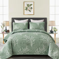Sage Green Quilt Set Queen Size - Botanical Branch Quilt Set