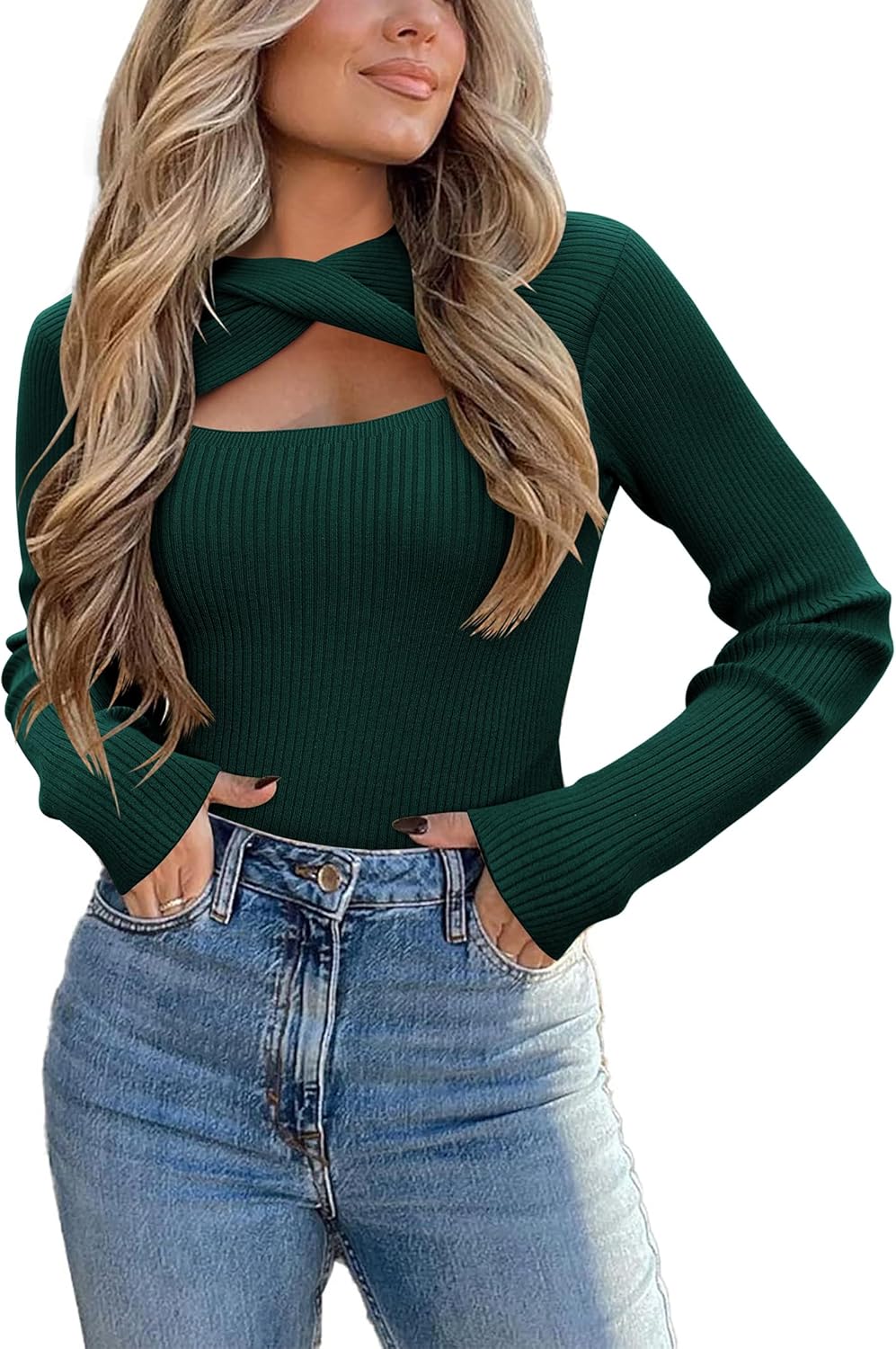 Trendy Long Sleeve Lightweight Slim Fit Pullover Cutout Tops