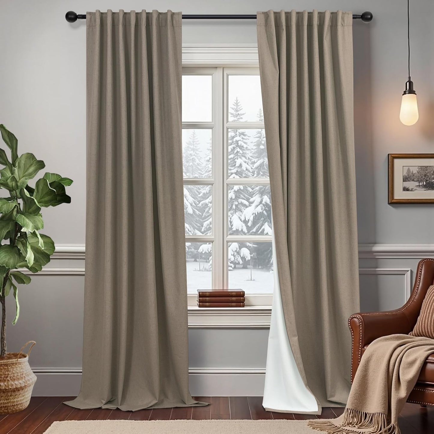 Back Tab Blackout Long Curtains for Living Room Darkening Light