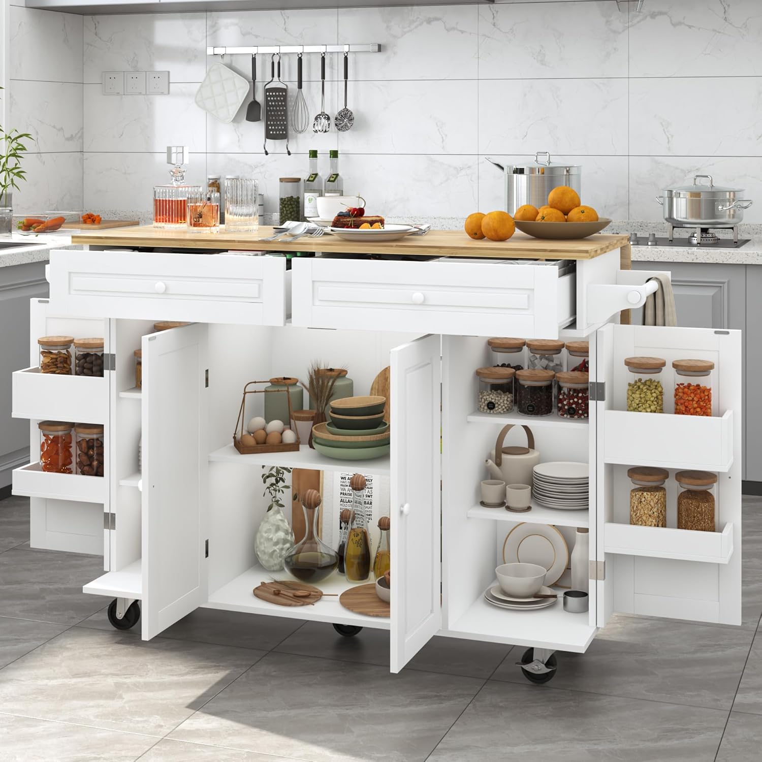 Mobile Kitchen Cart with Drop Leaf - Space Saver!