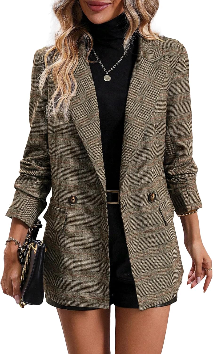 Mina Self Women's Plaid Houndstooth Blazer Jacket for Work