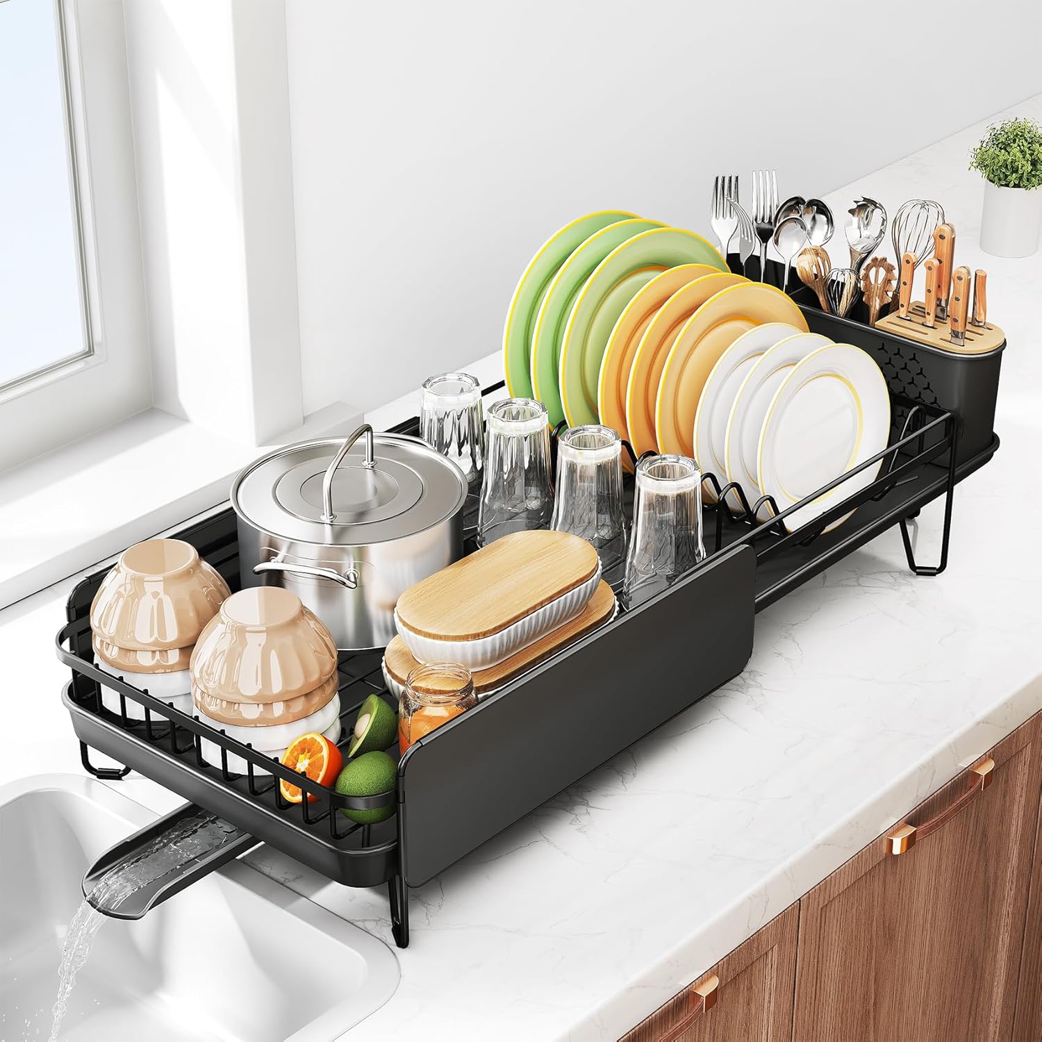 Large Dish Drying Rack for Kitchen Counter - Expandable Design