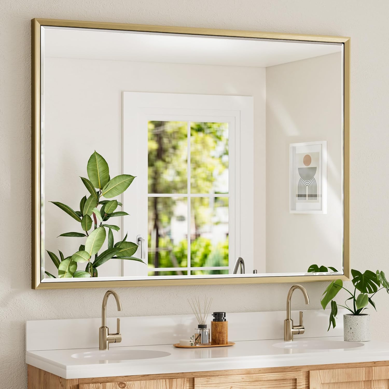 48 x 36 Gold Bathroom Mirror with Beveled Design for Elegance