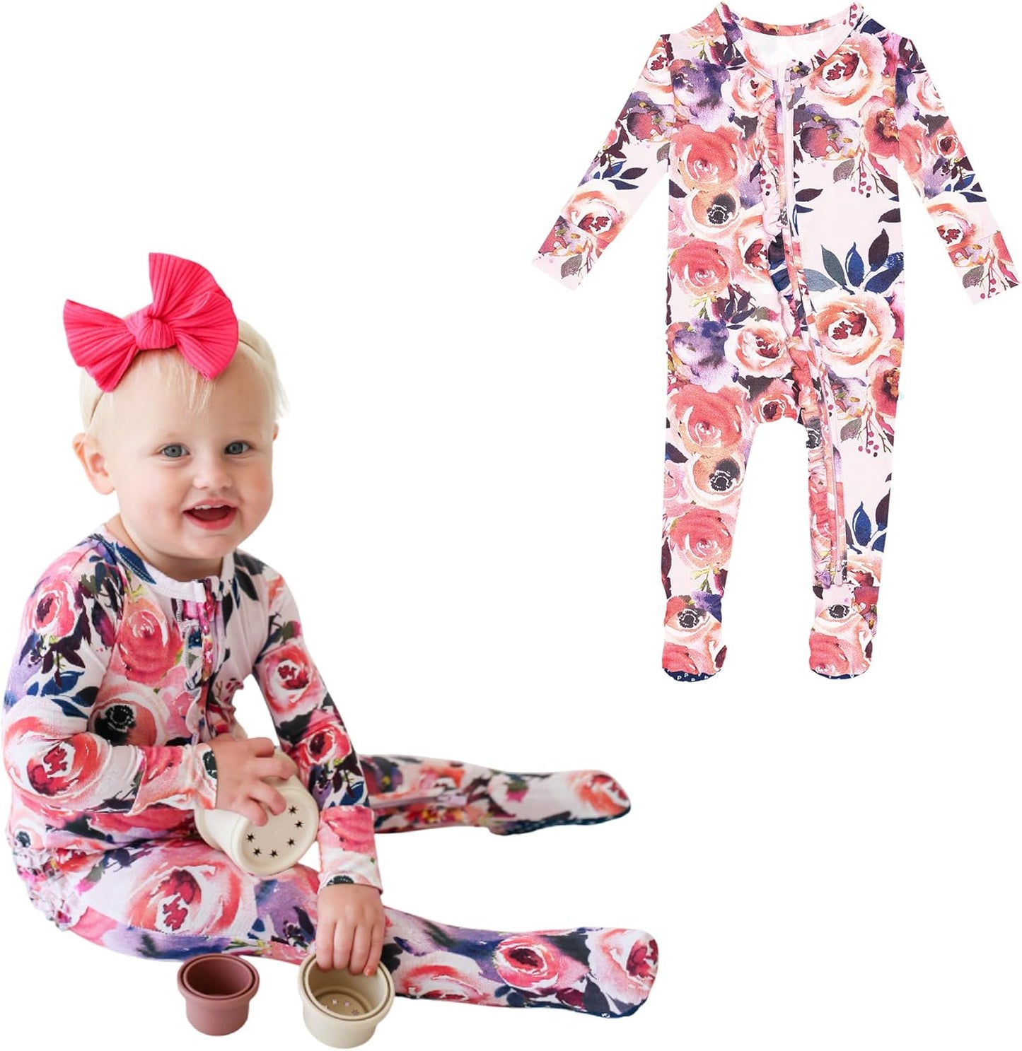 Posh Peanut Footie Pajamas for Baby Girls with Ruffle Trim