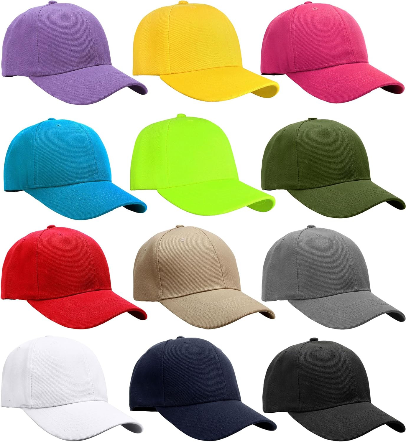 Bulk Lot of 12 Adjustable Baseball Caps for Custom Events