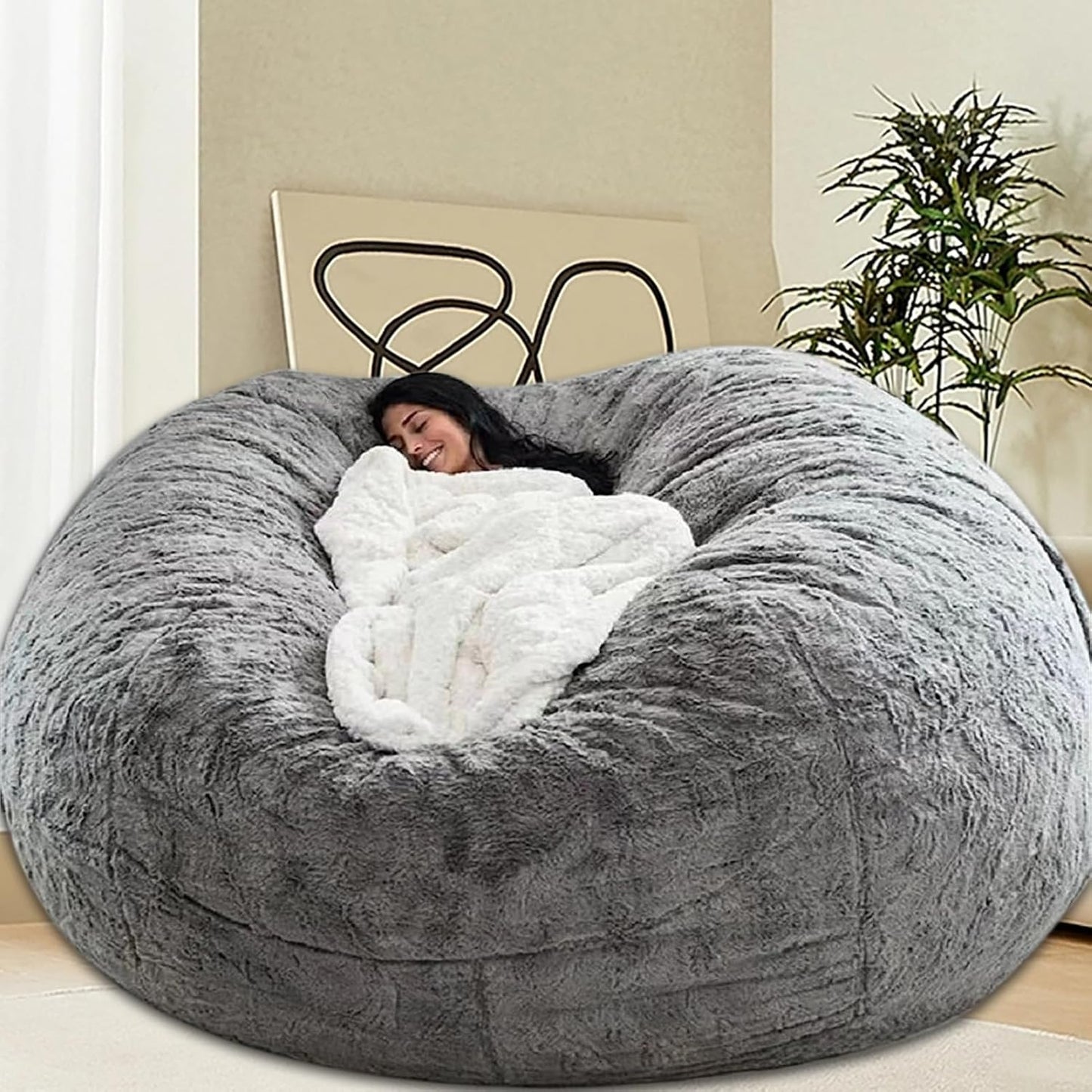 HDMLDP 6FT Grey Bean Bag Cover - Comfy Lazy Sofa