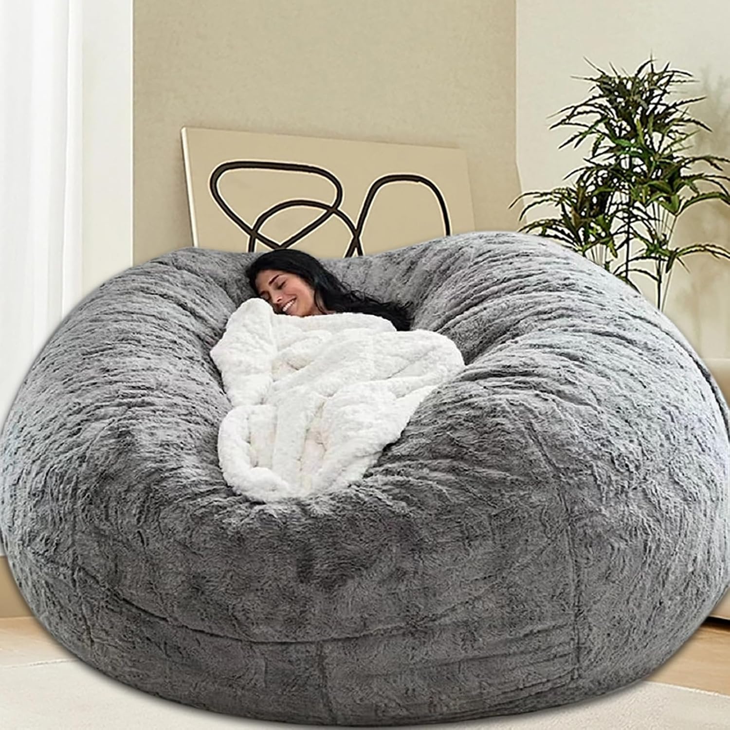 HDMLDP 6FT Grey Bean Bag Cover - Comfy Lazy Sofa