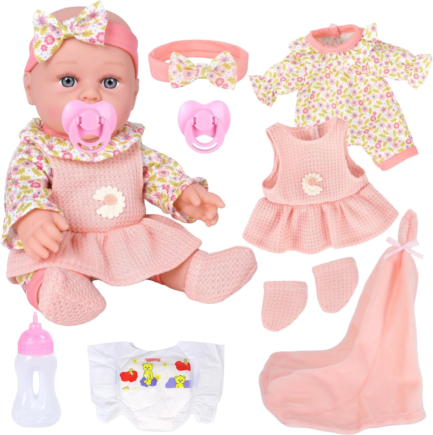 DONTNO 12 Inch Baby Doll Set - Perfect First Doll for 3+ Toddlers