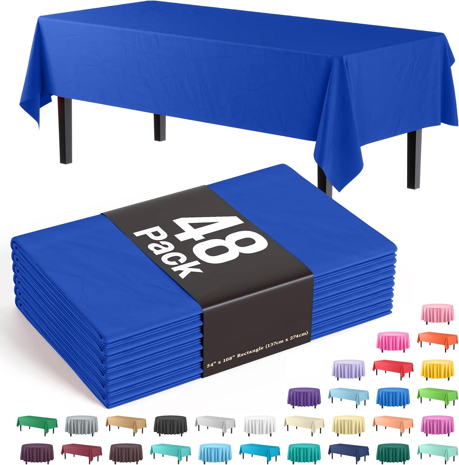 Dark Blue Tablecloths for Rectangle Tables - 48 Pack Disposable