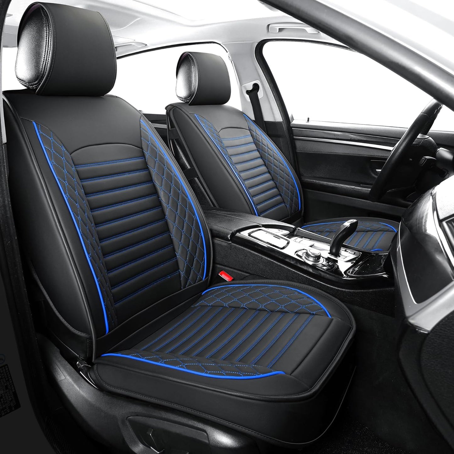 Leather Seat Covers for Cars - Universal Fit Black-Blue Pair