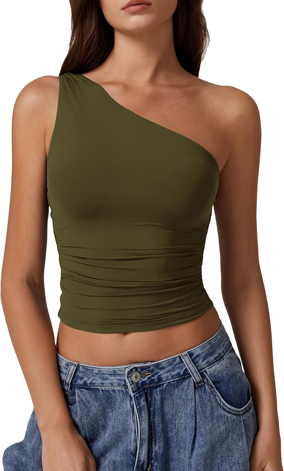 QINSEN Women's One Shoulder Tank Tops for Stylish Summer Wear