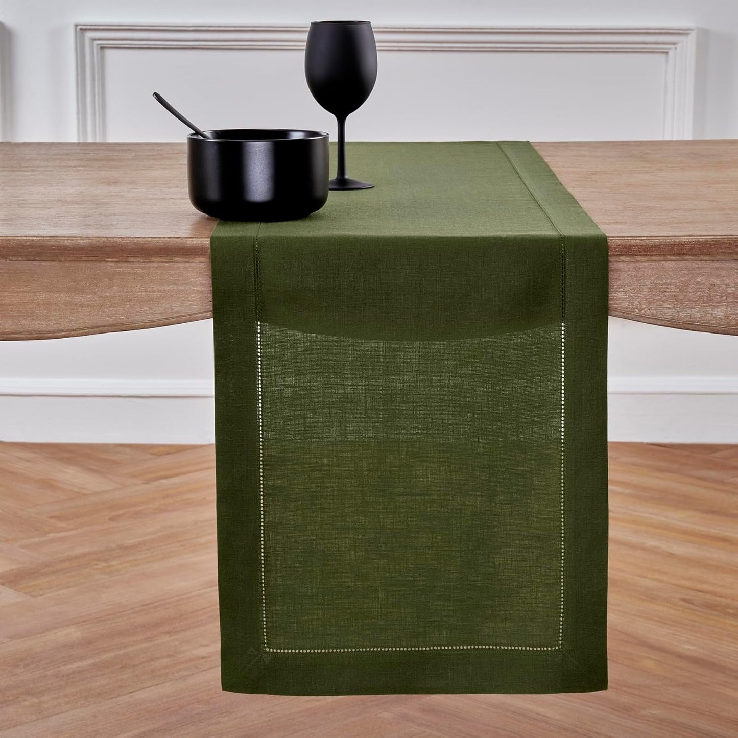 Elegant 100% Pure Linen Olive Table Runner for Fall Decor