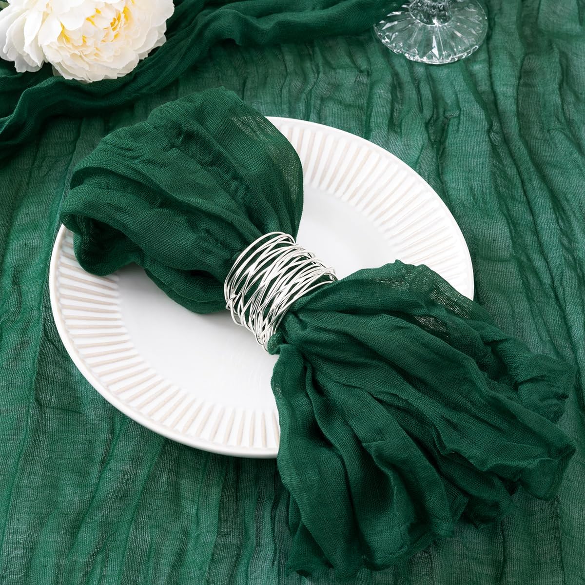 100 Pack Emerald Green Cheesecloth Napkins for Fall Events