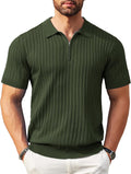 COOFANDY Men's Zipper Polo Shirt - Ribbed Knit Casual Golf Top