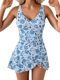 One Piece Swimdress for Women - Tummy Control V Neck Swim Dress